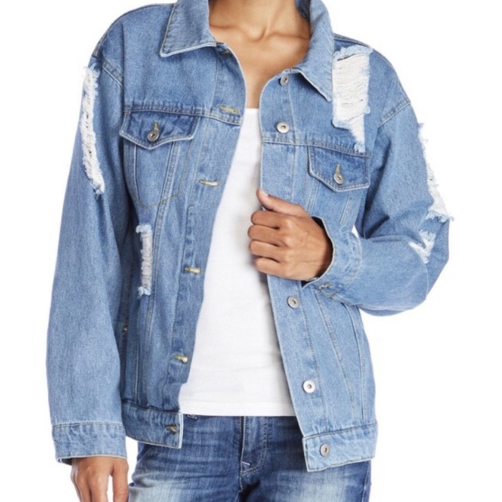 Love Tree Denim Distressed Jean Jacket size Medium